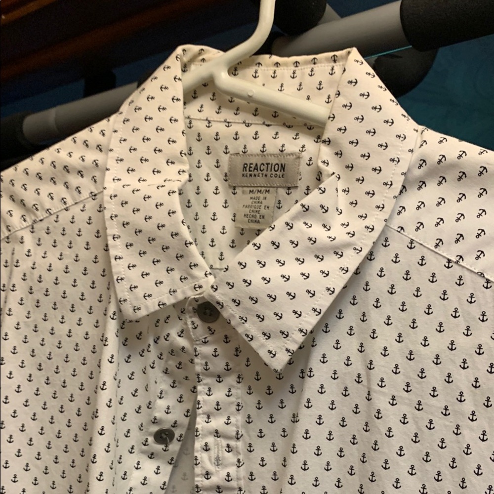 Reaction Kenneth Cole White Anchor Print Men's Shirt NWOT